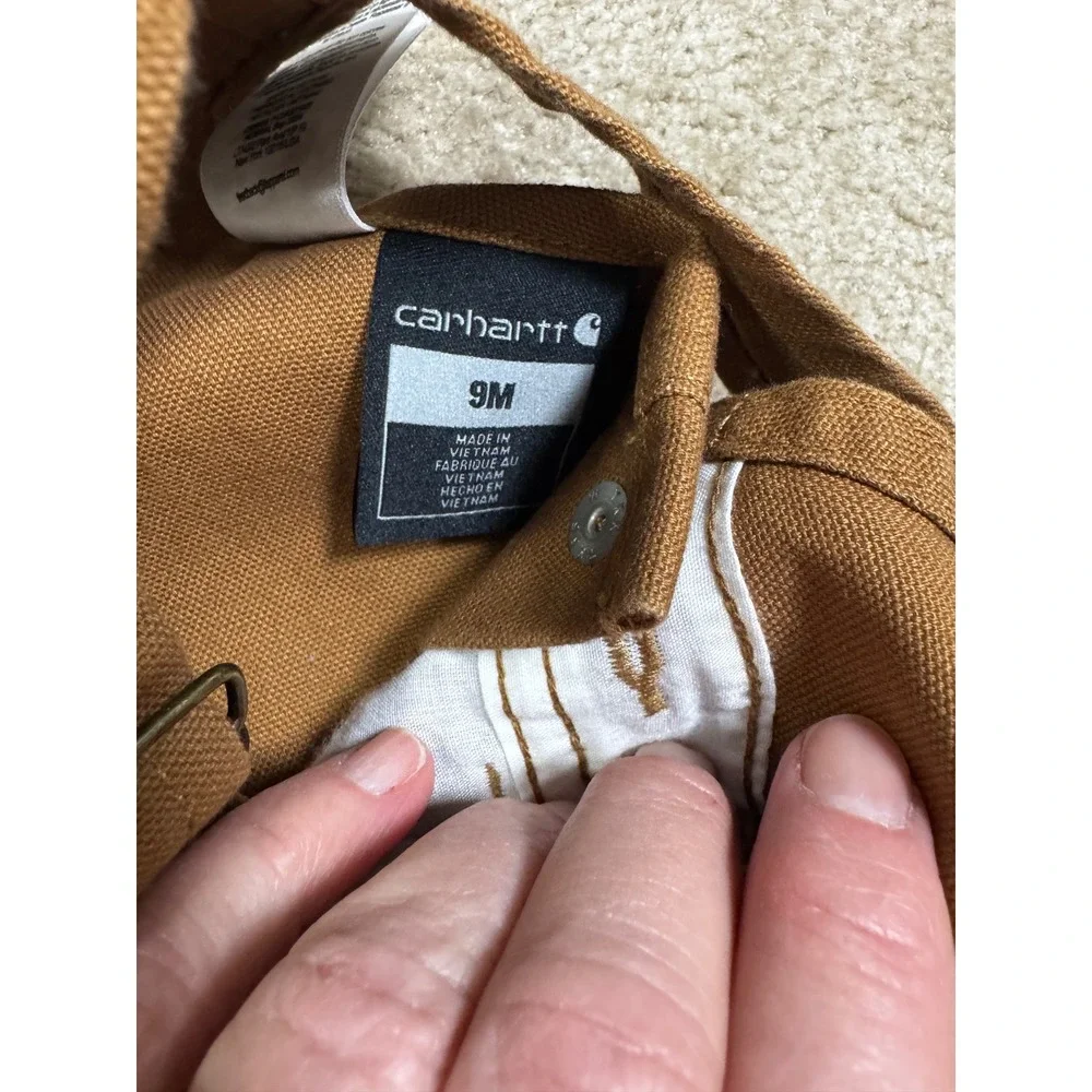 Carhartt Canvas Bib‎ Overalls Baby 9M Brown NEW OX8609-B Loose Fit Snap Leg